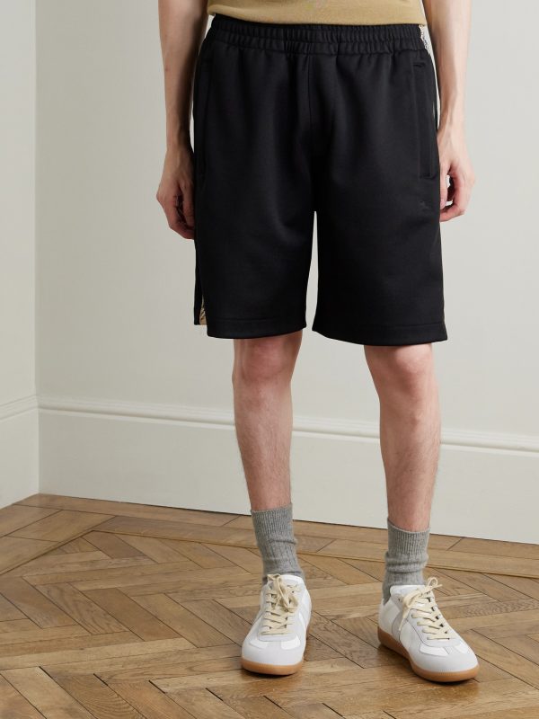 Straight-Leg Checked Jacquard-Knit Trimmed Tech-Jersey Shorts - FR Straight-Leg Checked Jacquard-Knit Trimmed Tech-Jersey Shorts - FR