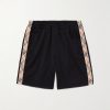 Straight-Leg Checked Jacquard-Knit Trimmed Tech-Jersey Shorts Straight-Leg Checked Jacquard-Knit Trimmed Tech-Jersey Shorts