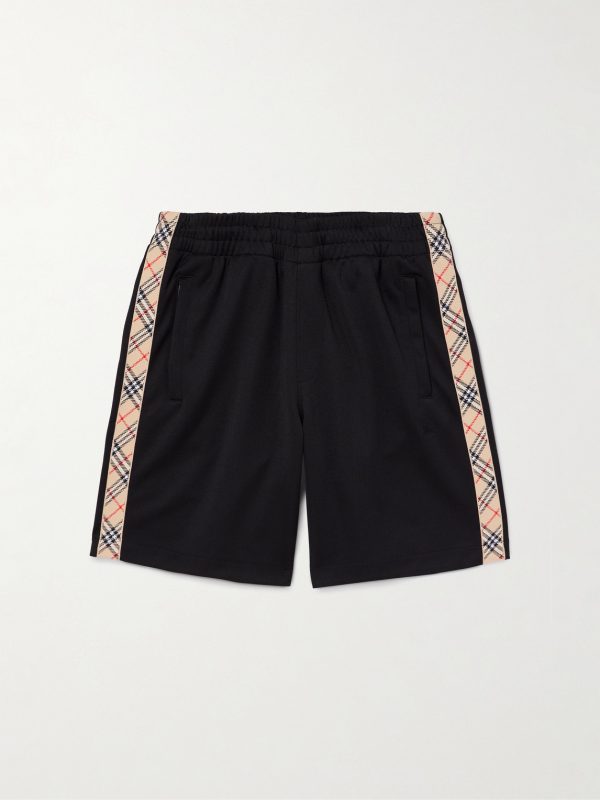 Straight-Leg Checked Jacquard-Knit Trimmed Tech-Jersey Shorts Straight-Leg Checked Jacquard-Knit Trimmed Tech-Jersey Shorts