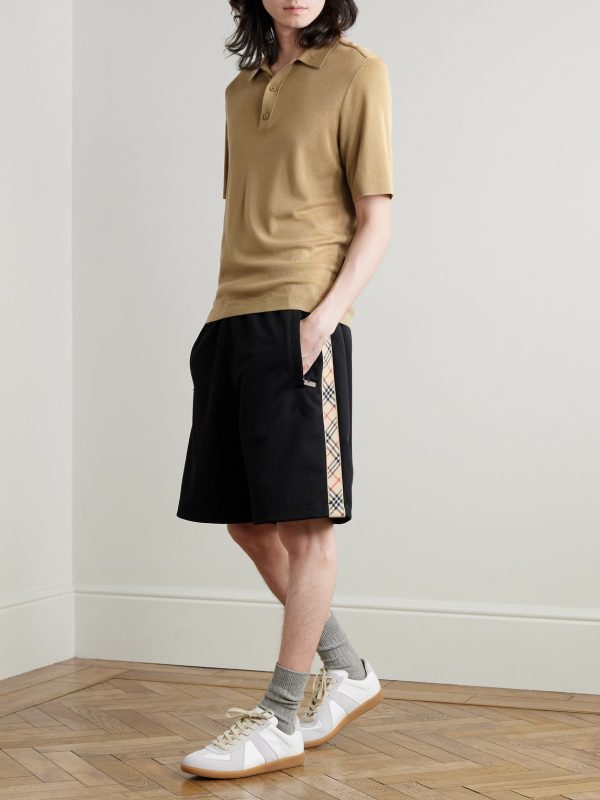 Straight-Leg Checked Jacquard-Knit Trimmed Tech-Jersey Shorts - OU Straight-Leg Checked Jacquard-Knit Trimmed Tech-Jersey Shorts - OU