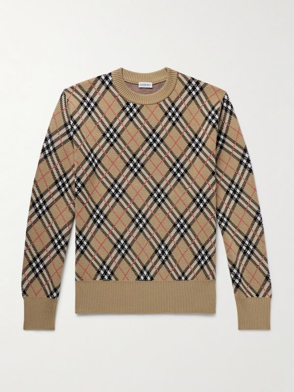 Checked Wool-Blend Jacquard Sweater Checked Wool-Blend Jacquard Sweater