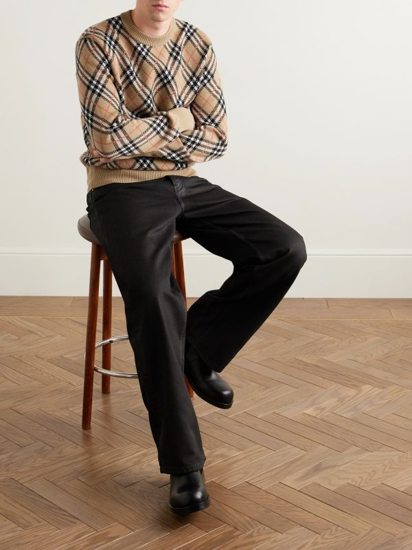 Checked Wool-Blend Jacquard Sweater - OU Checked Wool-Blend Jacquard Sweater - OU