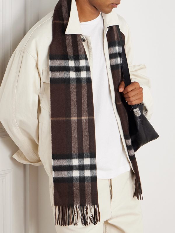Fringed Checked Cashmere Scarf - OU Fringed Checked Cashmere Scarf - OU