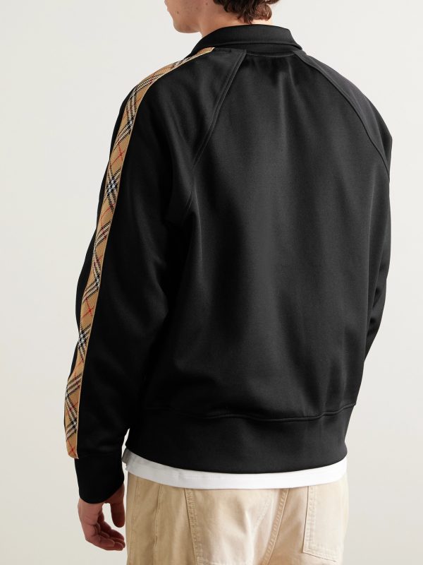 Checked Jacquard-Trimmed Logo-Embroidered Tech-Jersey Track Jacket - BK