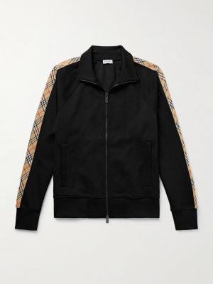 Checked Jacquard-Trimmed Logo-Embroidered Tech-Jersey Track Jacket