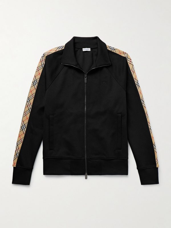 Checked Jacquard-Trimmed Logo-Embroidered Tech-Jersey Track Jacket