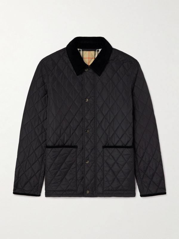 Corduroy-Trimmed Quilted Nylon Barn Jacket