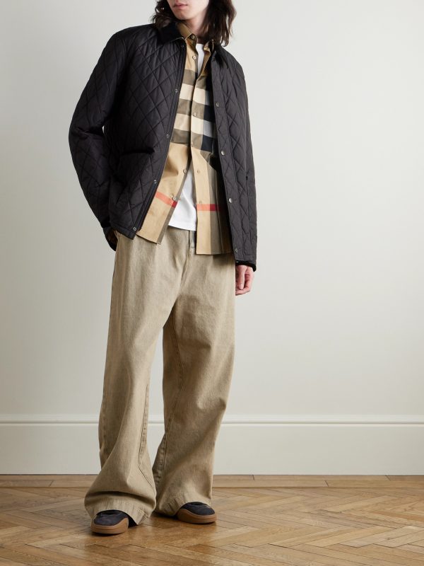 Corduroy-Trimmed Quilted Nylon Barn Jacket - OU