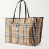 Full-Grain Leather-Trimmed Checked Coated-Canvas Tote Bag - BK Full-Grain Leather-Trimmed Checked Coated-Canvas Tote Bag - BK