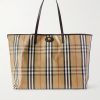 Full-Grain Leather-Trimmed Checked Coated-Canvas Tote Bag Full-Grain Leather-Trimmed Checked Coated-Canvas Tote Bag
