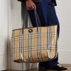 Full-Grain Leather-Trimmed Checked Coated-Canvas Tote Bag - OU Full-Grain Leather-Trimmed Checked Coated-Canvas Tote Bag - OU
