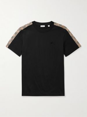 Logo-Embroidered Checked Jacquard-Trimmed Cotton-Jersey T-Shirt Logo-Embroidered Checked Jacquard-Trimmed Cotton-Jersey T-Shirt