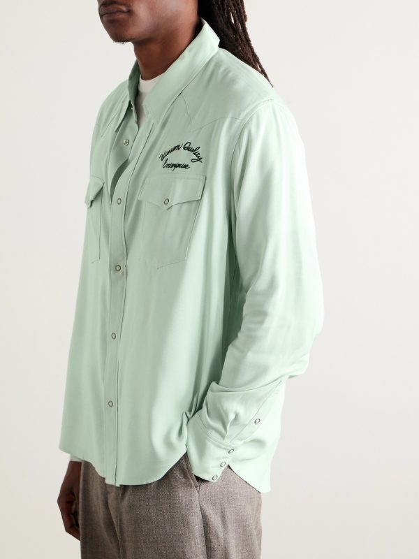 Four Corners Logo-Embroidered Canvas Western Shirt - FR Four Corners Logo-Embroidered Canvas Western Shirt - FR