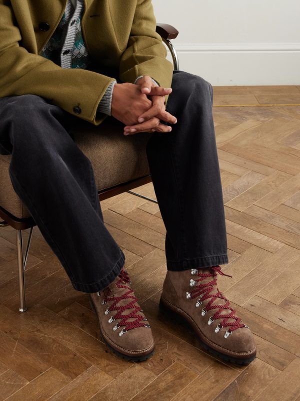 Alpine Leather-Trimmed Tumbled-Suede Lace-Up Boots - OU Alpine Leather-Trimmed Tumbled-Suede Lace-Up Boots - OU