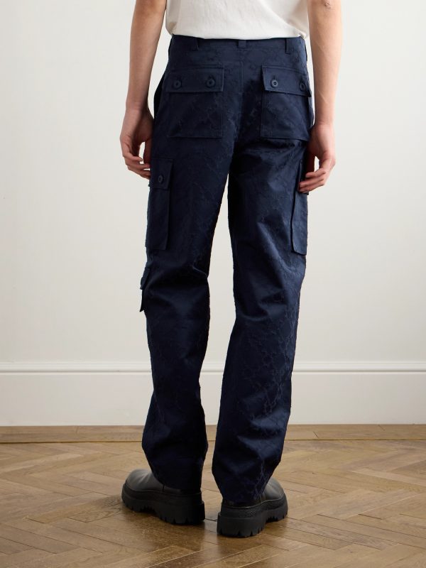 Straight-Leg Cotton-Twill Jacquard Cargo Trousers - BK Straight-Leg Cotton-Twill Jacquard Cargo Trousers - BK