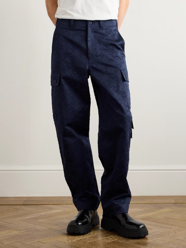 Straight-Leg Cotton-Twill Jacquard Cargo Trousers - FR Straight-Leg Cotton-Twill Jacquard Cargo Trousers - FR