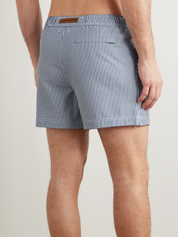 Straight-Leg Mid-Length Striped Seersucker Shorts - BK Straight-Leg Mid-Length Striped Seersucker Shorts - BK