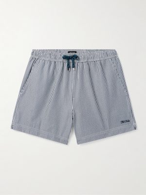 Straight-Leg Mid-Length Striped Seersucker Shorts Straight-Leg Mid-Length Striped Seersucker Shorts