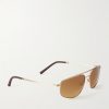 + Roger Federer R-14 Aviator-Style Gold-Tone Sunglasses - FR + Roger Federer R-14 Aviator-Style Gold-Tone Sunglasses - FR