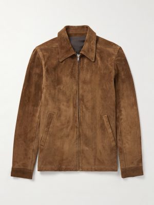 Brad Webbing-Trimmed Suede Bomber Jacket