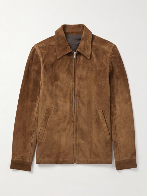 Brad Webbing-Trimmed Suede Bomber Jacket