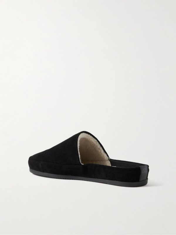 Shearling-Lined Suede Slippers - BK