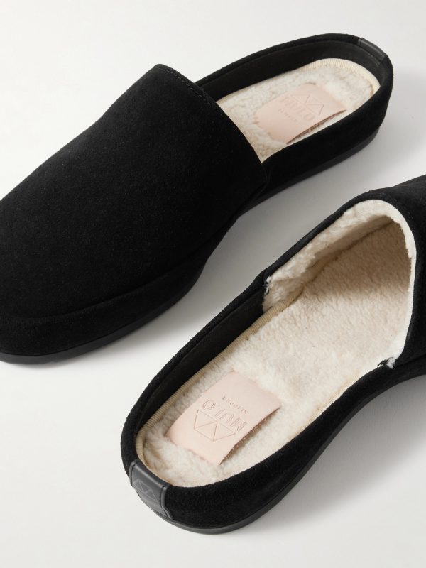 Shearling-Lined Suede Slippers - CU