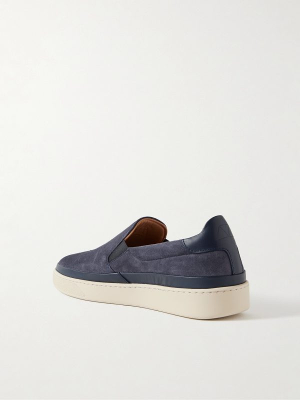 Leather-Trimmed Suede Slip-On Sneakers - BK
