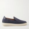 Leather-Trimmed Suede Slip-On Sneakers