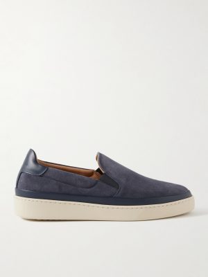 Leather-Trimmed Suede Slip-On Sneakers Leather-Trimmed Suede Slip-On Sneakers