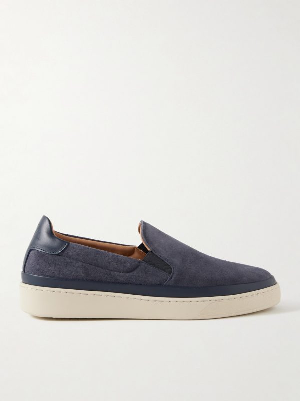 Leather-Trimmed Suede Slip-On Sneakers