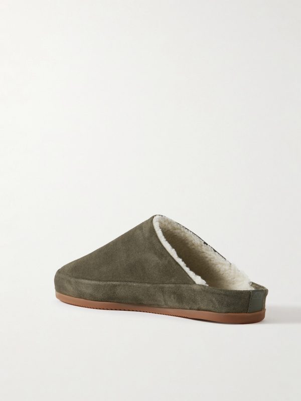 Shearling-Lined Suede Slippers - BK