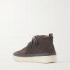 Leather-Trimmed Waxed-Suede Chukka Boots - BK Leather-Trimmed Waxed-Suede Chukka Boots - BK