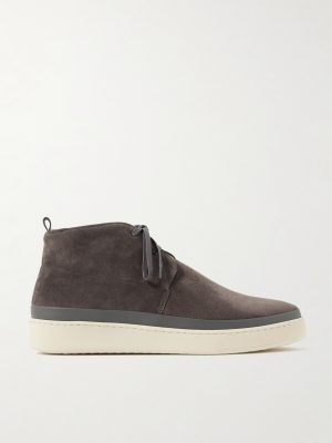 Leather-Trimmed Waxed-Suede Chukka Boots