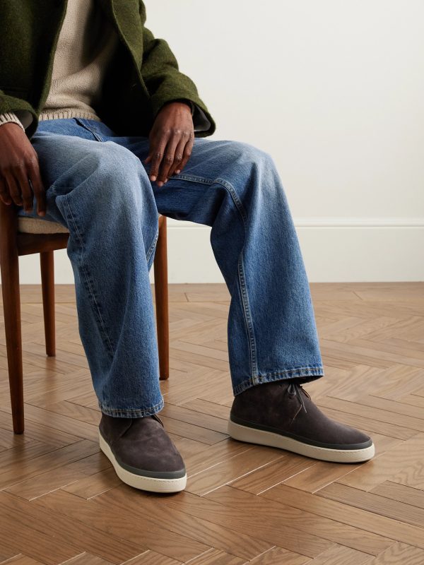 Leather-Trimmed Waxed-Suede Chukka Boots - OU Leather-Trimmed Waxed-Suede Chukka Boots - OU