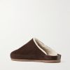 Shearling-Lined Suede Slippers - BK