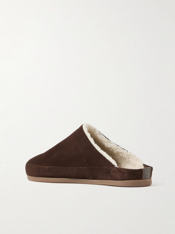 Shearling-Lined Suede Slippers - BK