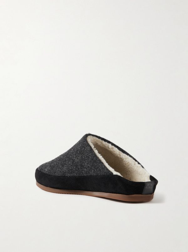 Suede-Trimmed Shearling-Lined Wool Slippers - BK