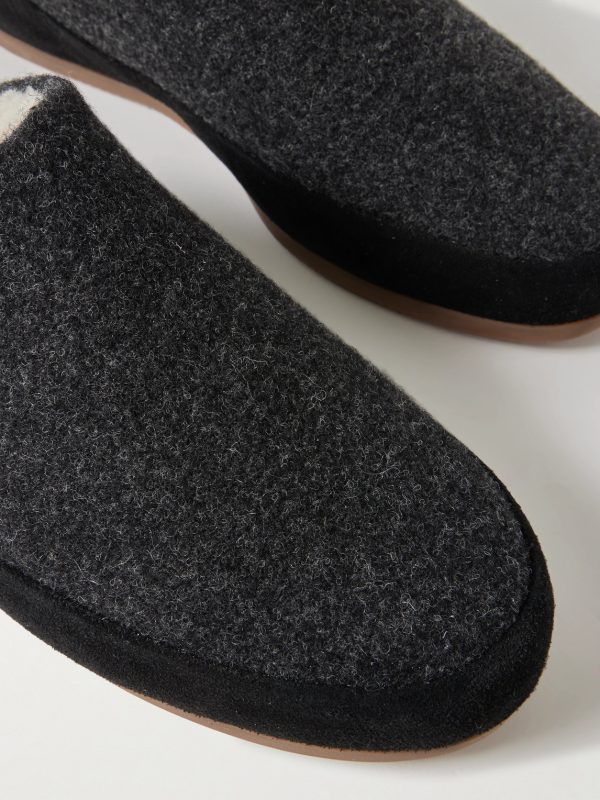 Suede-Trimmed Shearling-Lined Wool Slippers - CU