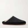 Suede-Trimmed Shearling-Lined Wool Slippers