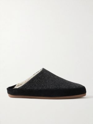 Suede-Trimmed Shearling-Lined Wool Slippers Suede-Trimmed Shearling-Lined Wool Slippers