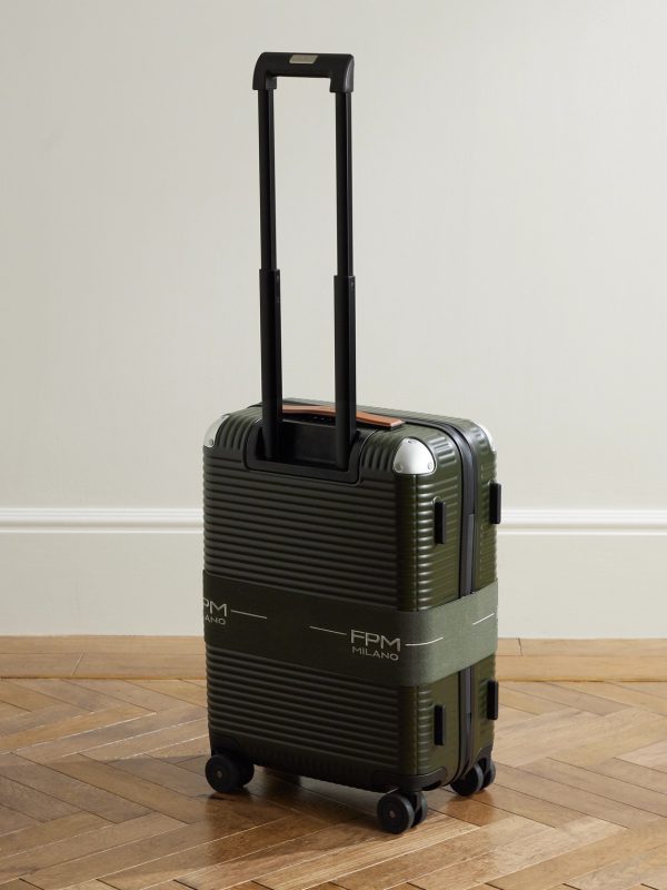 Bank Zip Deluxe M 55cm Leather-Trimmed Polycarbonate Spinner Carry-On Suitcase - BK