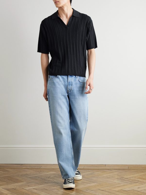Striped Silk and Cotton-Blend Polo Shirt - OU