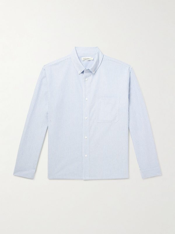 Button-Down Collar Striped Cotton Shirt