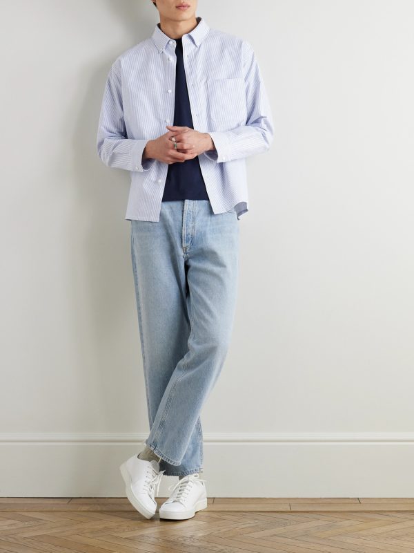 Button-Down Collar Striped Cotton Shirt - OU