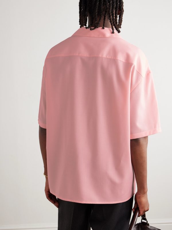 Oversized Camp-Collar Logo-Embroidered Wool Shirt - BK Oversized Camp-Collar Logo-Embroidered Wool Shirt - BK