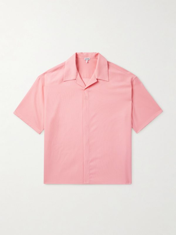 Oversized Camp-Collar Logo-Embroidered Wool Shirt Oversized Camp-Collar Logo-Embroidered Wool Shirt