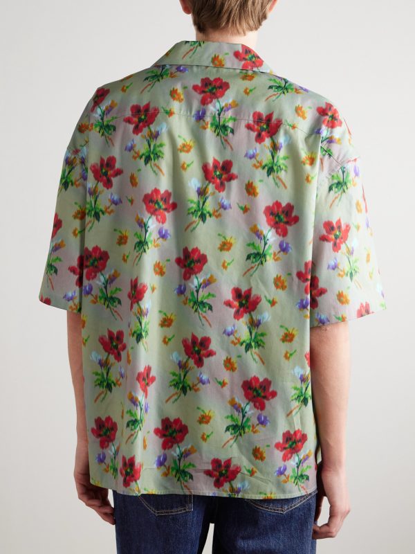 Camp-Collar Logo-Embroidered Floral-Print Cotton and Silk-Blend Twill Shirt - BK Camp-Collar Logo-Embroidered Floral-Print Cotton and Silk-Blend Twill Shirt - BK