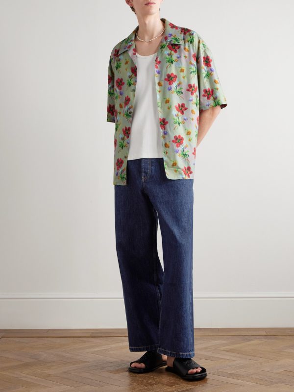 Camp-Collar Logo-Embroidered Floral-Print Cotton and Silk-Blend Twill Shirt - OU Camp-Collar Logo-Embroidered Floral-Print Cotton and Silk-Blend Twill Shirt - OU