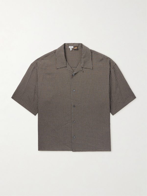 + Paula's Ibiza Convertible-Collar Checked Linen-Blend Shirt